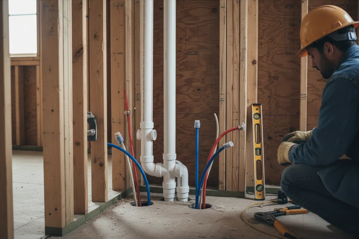 Drain and supply rough-in during Leak Detection in Huddy