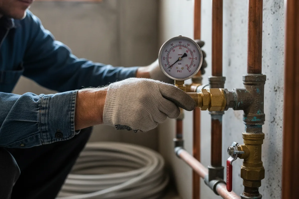 Pressure testing a repaired line during Water Line Repair in Huddy
